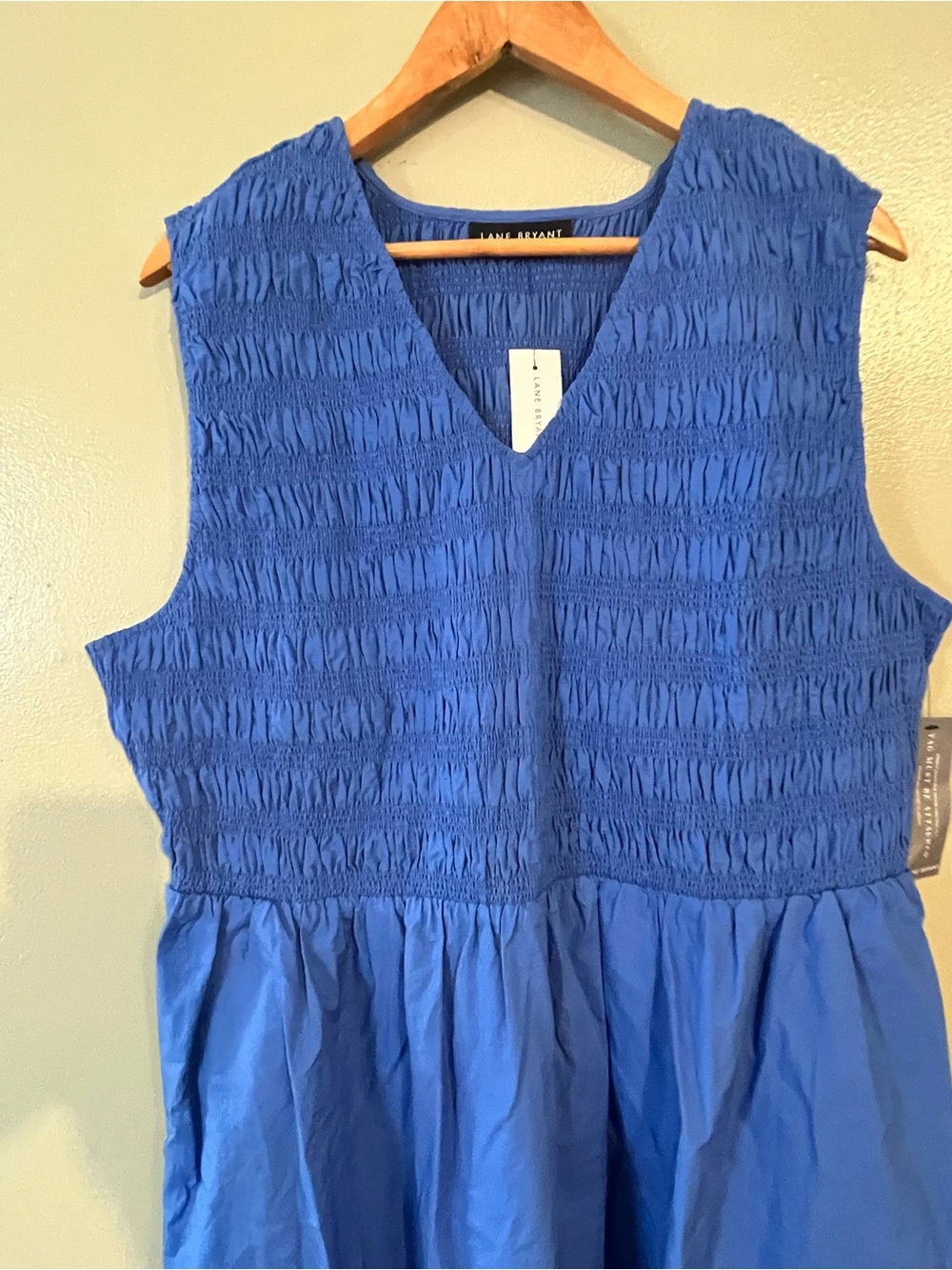 Lane Bryant Womens Blue Smocked 100% Cotton Sun Mini Dress Pickets 20 NWT - Picture 4 of 12